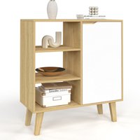 Beistellbuffet mit 3 Regalen und Schrank 70 cm FINN weiß und Holz in Buchenoptik von IDMARKET