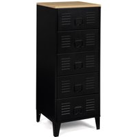 Chiffonnier 5 Schubladen ester 40 cm schwarzes Metall und Platte in Buchenholzoptik Industriedesign von IDMARKET
