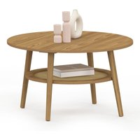 Couchtisch 70 cm HANAE rund Holz in Buchenoptik und Tischplatte mit natürlichem Effekt Rohrgeflecht von IDMARKET