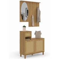 Eingangsgarderobe mit Spiegel HANAE Natur-Effekt Rohrgeflecht von IDMARKET