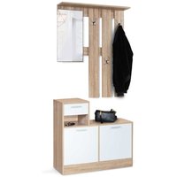 Eingangsgarderobe mit Spiegel paulin Design Buche Weiße Türen von IDMARKET