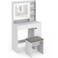 Friseurplatz zelia weiß LED-Spiegel mit Ablage, 1 Schublade, 1 Aufbewahrungsbox und gepolstertem Hocker Friseurplatz zelia weiß LED-Spiegel mit Ablage, 1 Schublade, 1 Aufbewahrungsbox und gepolstertem Hocker von IDMARKET