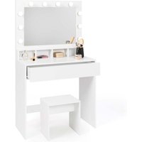 Idmarket - Frisierplatz zelia LED-Spiegel mit 4 Nischen, 1 Schublade und Hocker von IDMARKET