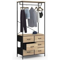 Garderobenschrank B. 80 cm UTAH mit 6 Kästen aus Stoff in Holz und Schwarz Garderobenschrank B. 80 cm UTAH mit 6 Kästen aus Stoff in Holz und Schwarz von IDMARKET