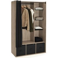 Garderobenschrank diane 105 x 50 x 172 cm Buche mit Regalen + Aufbewahrungsboxen + schwarzer Vorhang von IDMARKET