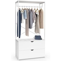 Garderobenschrank mit 2 Schubladen B. 80 cm BROOKLYN weißes Holz und weißes Metall von IDMARKET