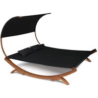 Idmarket - Gartenbett aus Holz mit schwarzem Tuch und Markise von IDMARKET