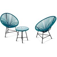 Gartenmöbel IZMIR Tisch und 2 Sessel Ei Seil blau Ente von IDMARKET