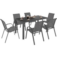 Idmarket - Gartenmöbel madrid Tisch 150 cm und 6 stapelbare Stühle Anthrazitgrau von IDMARKET