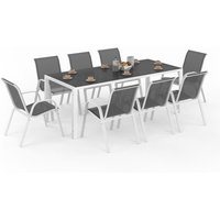 Gartenmöbel madrid Tisch 190 cm und 8 stapelbare Stühle weiß und grau von IDMARKET
