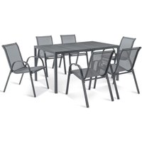 Idmarket - Gartenmöbel poly Tisch 150 cm und 6 stapelbare Stühle Anthrazitgrau von IDMARKET