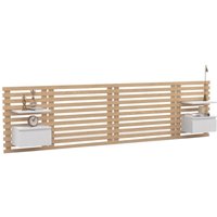 Hängekopfteil aus AVA-Latten 240 cm mit Konsolen + Schublade in hellem Holz und Weiß von IDMARKET