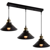 Hängeleuchte mit 3 Vintage-Industrieleuchten aus schwarzem Metall Hängeleuchte mit 3 Vintage-Industrieleuchten aus schwarzem Metall von IDMARKET