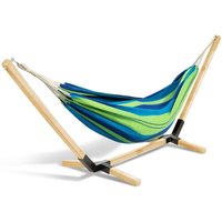 Hängematte mit Holzgestell und blau und grün gestreiftem Tuch TAHITI von IDMARKET