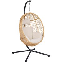 Idmarket - Hängesessel Ei durchbrochene Rattan-Effekt mit Kissen ecru von IDMARKET