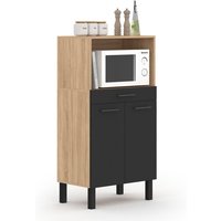 Halbhohes Küchenbuffet für Mikrowelle 60 cm CINA 1 Schublade 2 Türen in Buchenholzoptik und Schwarz von IDMARKET