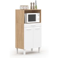 Halbhohes Küchenbuffet für Mikrowelle 60 cm CINA 1 Schublade 2 Türen in Buchenholzoptik und Weiß von IDMARKET