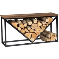 Horizontaler Kaminholzständer hawkins Stahl schwarz Holzplatte dunkel von IDMARKET