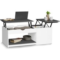 Idmarket - Couchtisch mit zwei hochklappbaren Platten eyla mit Holzkasten in Weiß und Grau von IDMARKET