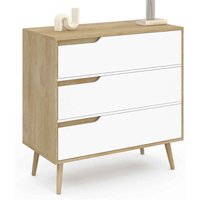 Idmarket - Kommode mit 3 Schubladen helsinki 80 cm skandinavisch Holz und Weiß von IDMARKET