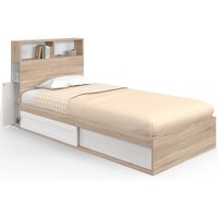 Idmarket - Einzelbett clem mit Stauraum, Kopfteil und Lattenrost 90 x 190 cm Buche und Weiß Idmarket - Einzelbett clem mit Stauraum, Kopfteil und Lattenrost 90 x 190 cm Buche und Weiß von IDMARKET