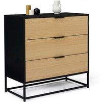 Kommode mit 3 Schubladen NEVADA 80 cm schwarz und Holz Industriedesign von IDMARKET