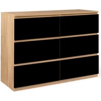 Idmarket - Kommode mit 6 Schubladen tomi 110 cm Holz in Buchenholzoptik und Schwarz von IDMARKET