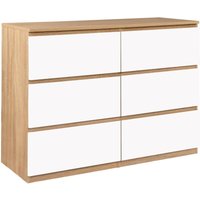Idmarket - Kommode mit 6 Schubladen tomi 110 cm Holz in Buchenholzoptik und Weiß von IDMARKET