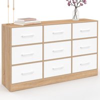 Kommode mit 9 Schubladen aus Stoff UPPAH 113 cm Aufbewahrungsmöbel aus Holz in Buchenholzoptik und Weiß von IDMARKET