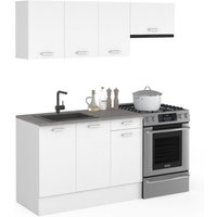 Komplettküche 180 cm subtil mit 5-teiliger Arbeitsplatte in Weiß und Betonplatten von IDMARKET