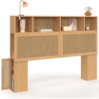 Kopfteil EDHEN 145 cm mit geschlossenen Ablagen und Nischen Rohrgeflecht und Holz Kopfteil EDHEN 145 cm mit geschlossenen Ablagen und Nischen Rohrgeflecht und Holz von IDMARKET