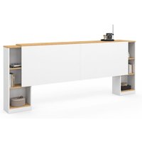 Kopfteil auf ausziehbarem Fuß mit verschiebbaren Konsolen CATBA für Bett 140 und 160 cm weiß und Holzoptik von IDMARKET