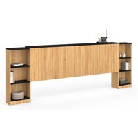 Kopfteil auf ausziehbarem Fuß mit verschiebbaren Nachttischen CATBA für Bett 140 und 160 cm in Holzoptik und Schwarz Kopfteil auf ausziehbarem Fuß mit verschiebbaren Nachttischen CATBA für Bett 140 und 160 cm in Holzoptik und Schwarz von IDMARKET