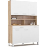 Küchenbuffet 120 cm cina 6 Türen + Schublade in Buchenholzoptik und Weiß von IDMARKET
