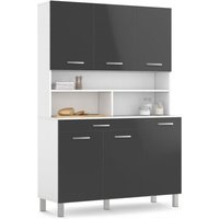 Idmarket - Küchenbuffet 120 cm cina 6 Türen + Schublade weiß und grau glänzend von IDMARKET