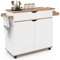 Küchenschrank COSY XXL mit weißer Schublade und Buchenholzplatten B.90 CM von IDMARKET