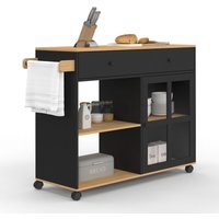 Küchenwagen ACHILLE XXL mit Regal und verglastem Schrank aus Holz und Schwarz B. 100 CM Küchenwagen ACHILLE XXL mit Regal und verglastem Schrank aus Holz und Schwarz B. 100 CM von IDMARKET