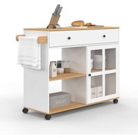 Küchenwagen ACHILLE XXL mit Regal und verglastem Schrank aus Holz und Weiß B.100 CM Küchenwagen ACHILLE XXL mit Regal und verglastem Schrank aus Holz und Weiß B.100 CM von IDMARKET