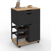 Küchenwagen COSY mit Schränken und Flaschenablage aus Holz und Schwarz Küchenwagen COSY mit Schränken und Flaschenablage aus Holz und Schwarz von IDMARKET