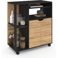 Idmarket - Küchenwagen cosi aus schwarzem Holz und Türen aus Buche L.76 cm von IDMARKET