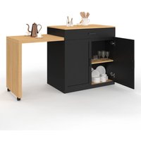 Mittelinsel VITO 94-155 cm schwarzes Holz mit integriertem ausziehbarem Esstisch in Buchenholzoptik von IDMARKET