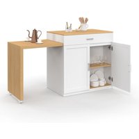 Mittelinsel VITO 94-155 cm weißes Holz mit integriertem ausziehbarem Esstisch in Buchenholzoptik Mittelinsel VITO 94-155 cm weißes Holz mit integriertem ausziehbarem Esstisch in Buchenholzoptik von IDMARKET