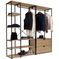 Modularer begehbarer Kleiderschrank mit doppelter Garderobe, Regalen und 2 Schubladen b. 170 cm detroit Industriedesign von IDMARKET