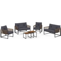 Idmarket - Niedrige Gartenmöbel rio 6-Sitzer Metallstruktur und Seil Rattan-Effekt mit grauem Kissen von IDMARKET