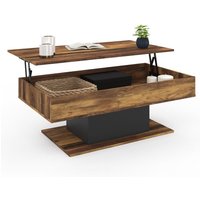 Niedriger Tisch mit rechteckiger Klappplatte EDEN aus dunklem Holz mit Antik-Effekt und Schwarz von IDMARKET