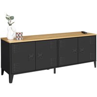 Niedriges Sideboard 140 cm ester 4 schwarze Metalltüren und Holzplatte Industriedesign Niedriges Sideboard 140 cm ester 4 schwarze Metalltüren und Holzplatte Industriedesign von IDMARKET