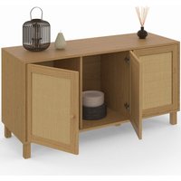 Niedriges Sideboard im Vintage-Stil 113 cm hanae 3 Türen mit natürlichem Effekt aus Rohrgeflecht von IDMARKET