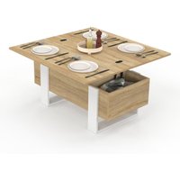 Rechteckiger, aufklappbarer Couchtisch, der in einen Esstisch umgewandelt werden kann PHOENIX Holz und Weiß Rechteckiger, aufklappbarer Couchtisch, der in einen Esstisch umgewandelt werden kann PHOENIX Holz und Weiß von IDMARKET