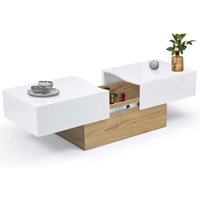 Idmarket - Rechteckiger, ausziehbarer Couchtisch marta aus Buchenholzimitat und Weiß von IDMARKET