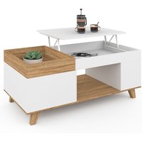 Rechteckiger Couchtisch mit aufklappbarer Platte und abnehmbarer Platte mit Truhe lola Holz und Weiß von IDMARKET